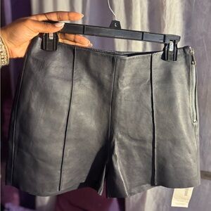 Victoria Beckham Navy Leather Shorts
